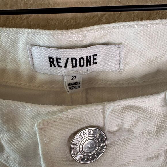 Re/Done 70s Stove Pipe Jeans Womens 27 White Distressed Denim Cropped Raw Hem - Picture 2 of 15